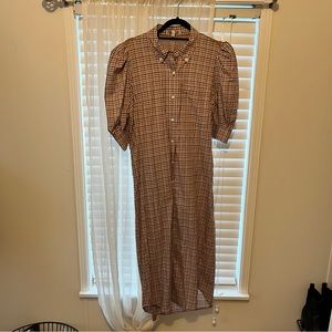 Checkered button up midi dress